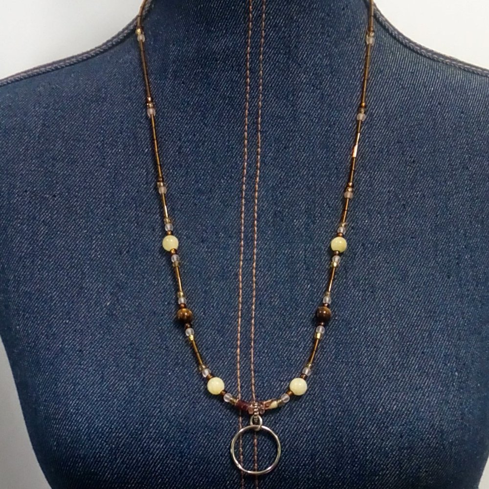 Hand Crafted Eye Glass Badge Essential Oil Diffuser Holder Necklace Tiger Eye